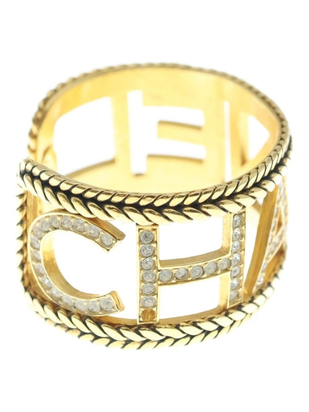 Chanel Logo Rhinestone Bangle Bracelet Gold - Picture 3 of 6